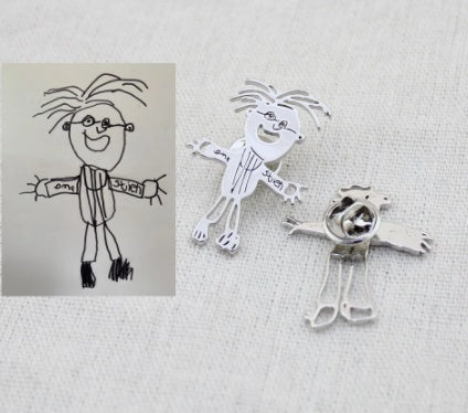 Personalized Kids Drawing Jewelry — Custom Artwork Necklace, Bracelet, Brooch, Keychain, Pendant & Stud
