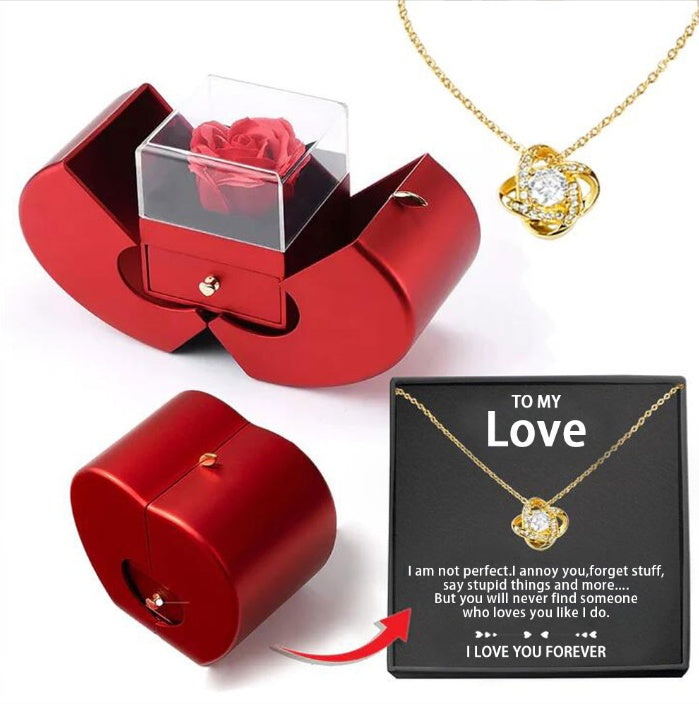 Eternal Rose Necklace Gift Box — Preserved Flower & Clavicle Chain for Women