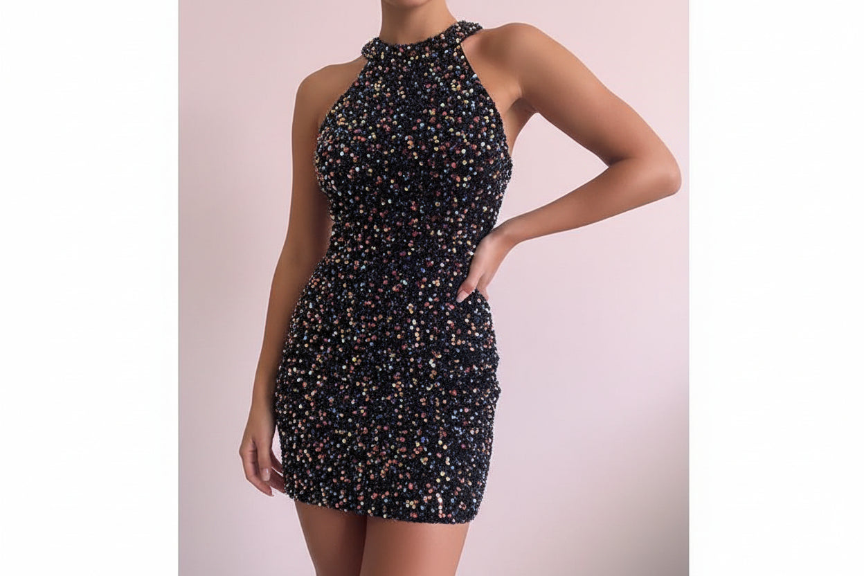 New Sequin Formal Short Micro-elastic Tight Sleeveless Dress