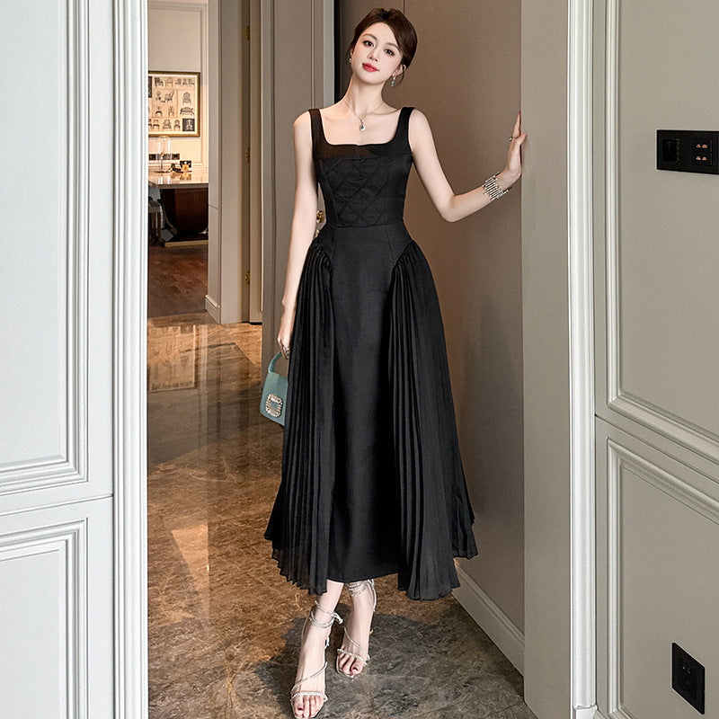 Design Sense Square-neck Cinched Pleated Dress