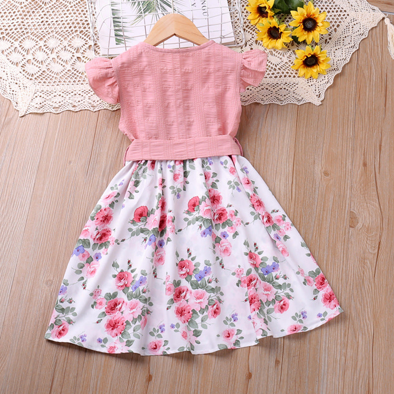 Stitching Floral Girls' Princess Dress