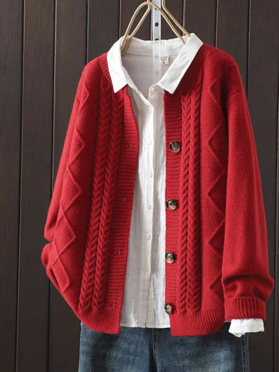 Cardigan Cable-Knit Sweater Coat For Women