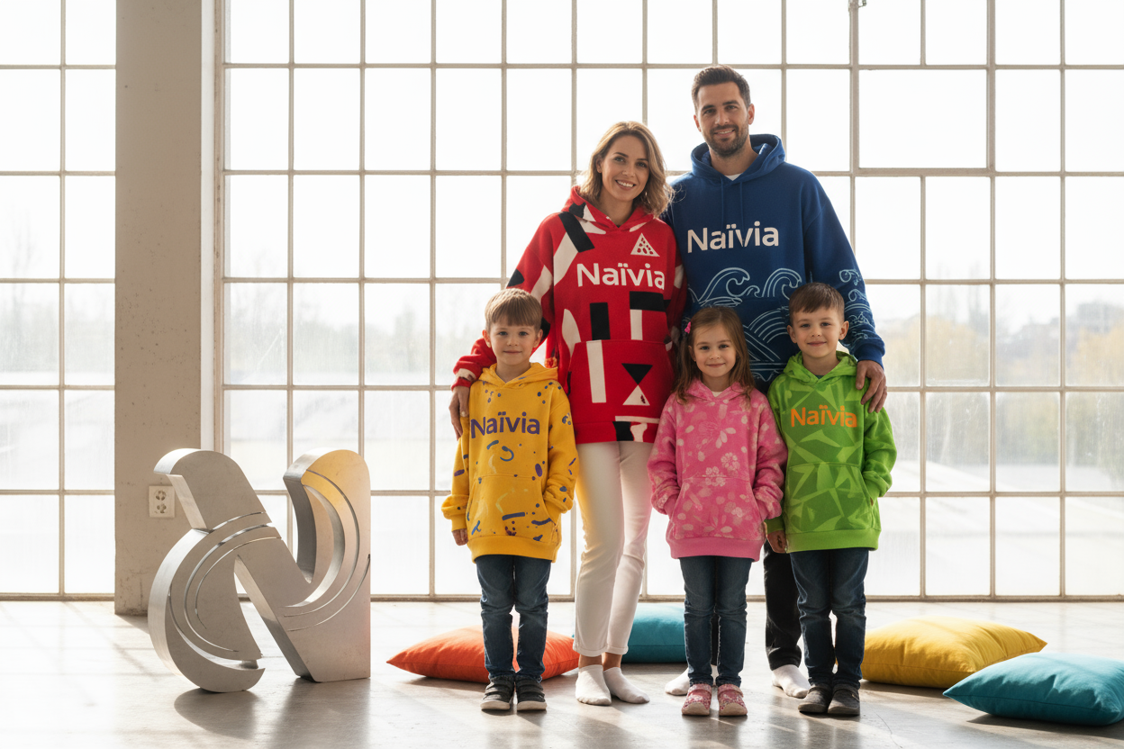 Family wearing Naïvia Brand Hoodies with Logo