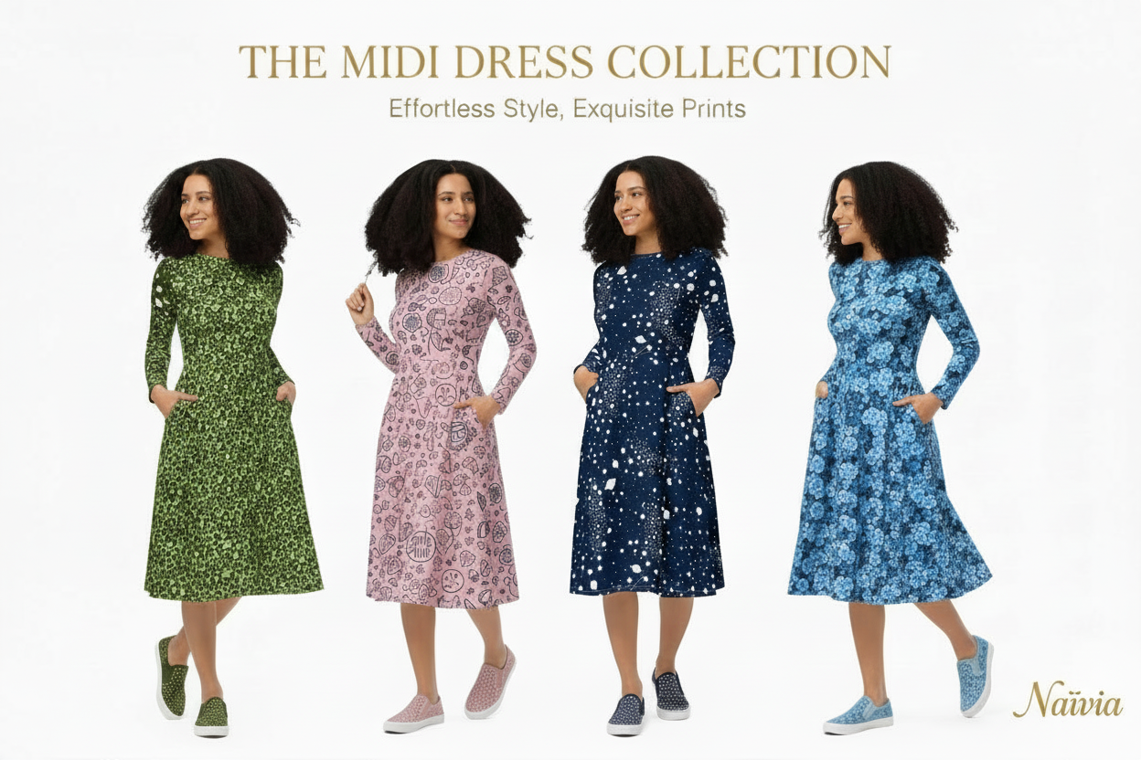 Midi Dress Collection with Naïvia branding