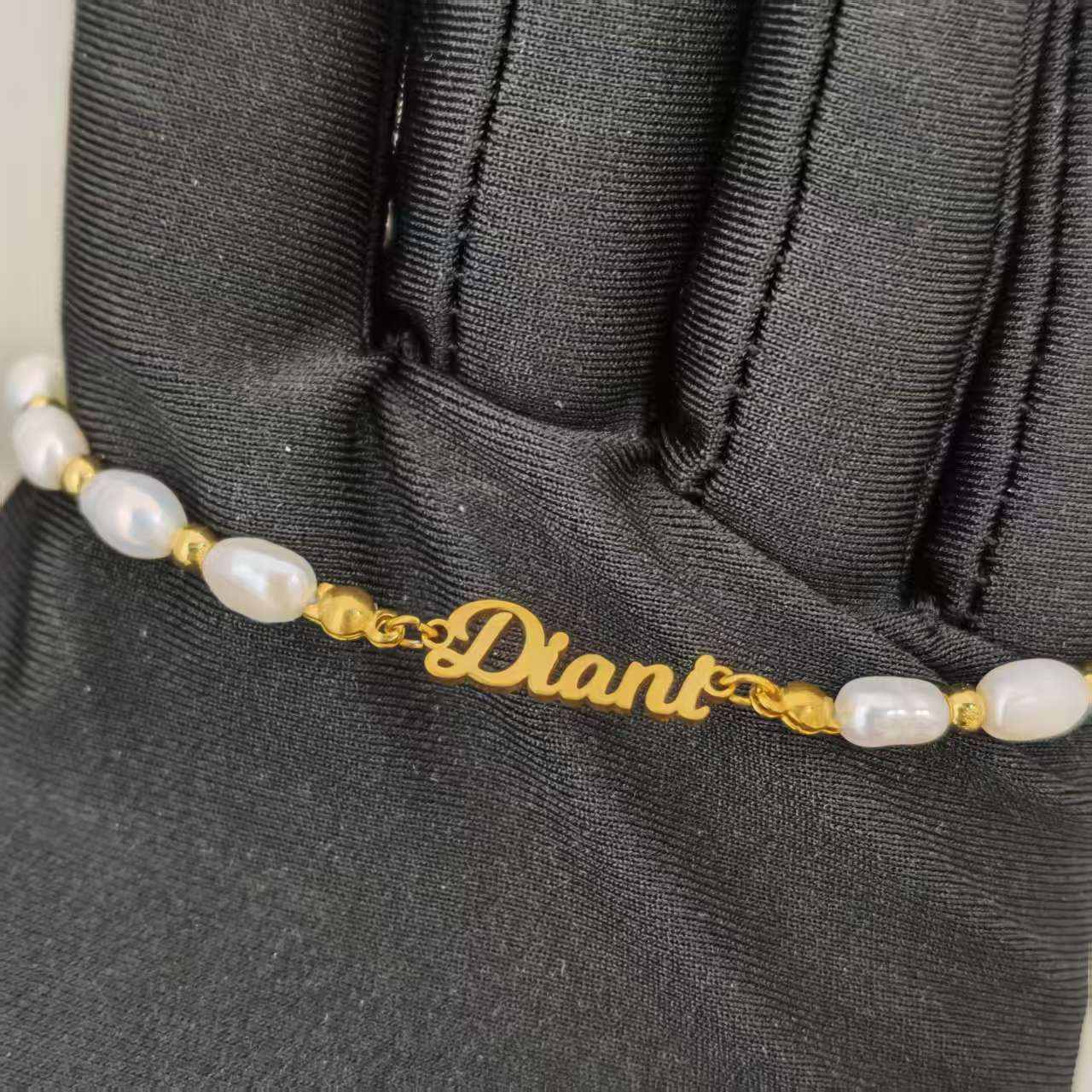 Personalized Freshwater Pearl Bracelet | Bubble Letter CZ Initial Charm 18K Gold