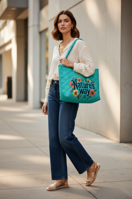 Quilted Tote Bag with Folded Handles
