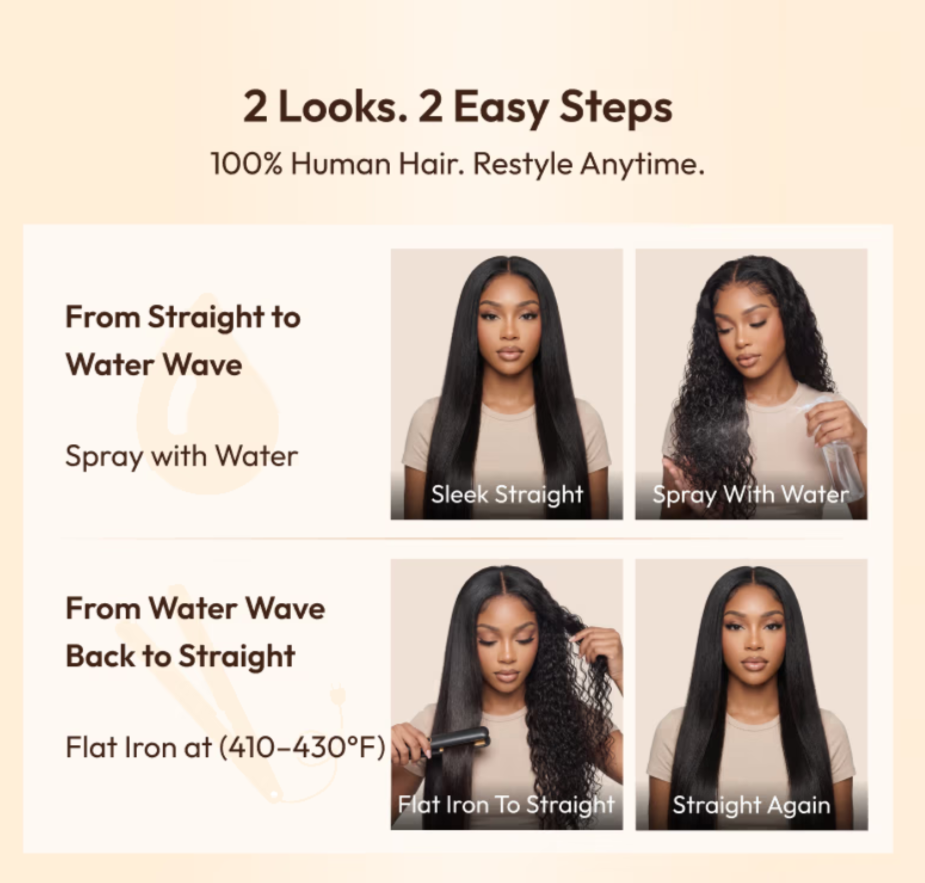 13x4 Bye Bye Slip Lace Frontal Wet & Wavy 2-in-1 Glueless Human Hair Wig